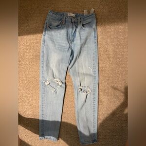 Zara Light Blue Ripped Boyfriend Jeans